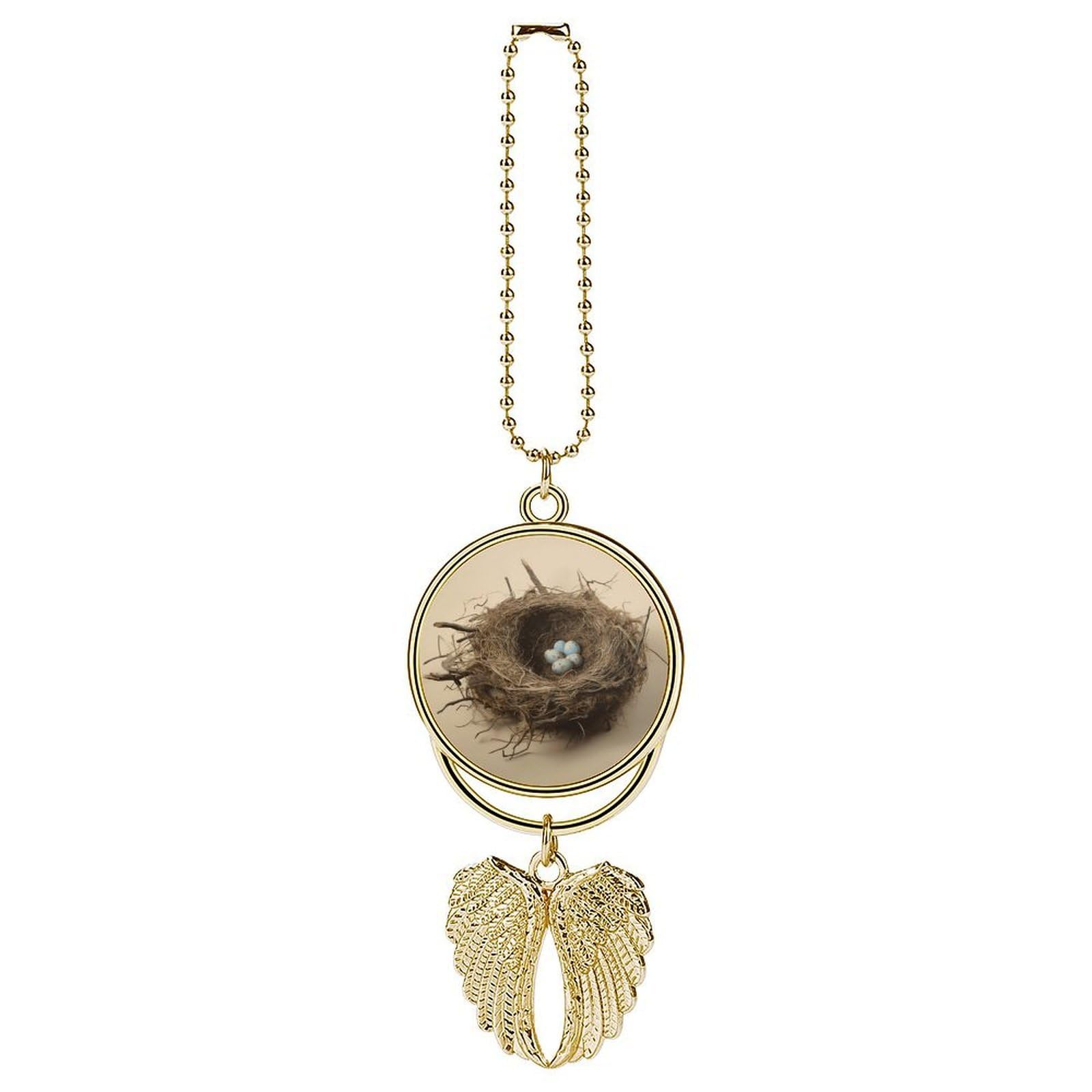 Birds Nest Car Pendant Car Rearview Mirror Pendant Custom Photo Car Hanging Ornament Car Rear View Mirror Hanging Accessories Angel Wing Car Charm Gift for Men Women