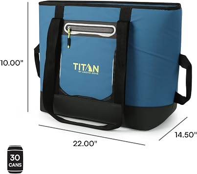 Titan by Arctic Zone Soft Sided Cooler Tote, Insulated Bag with Handle, Shoulder Strap, and Zipper for Lunch, Picnic, and Travel, 30 Can Capacity