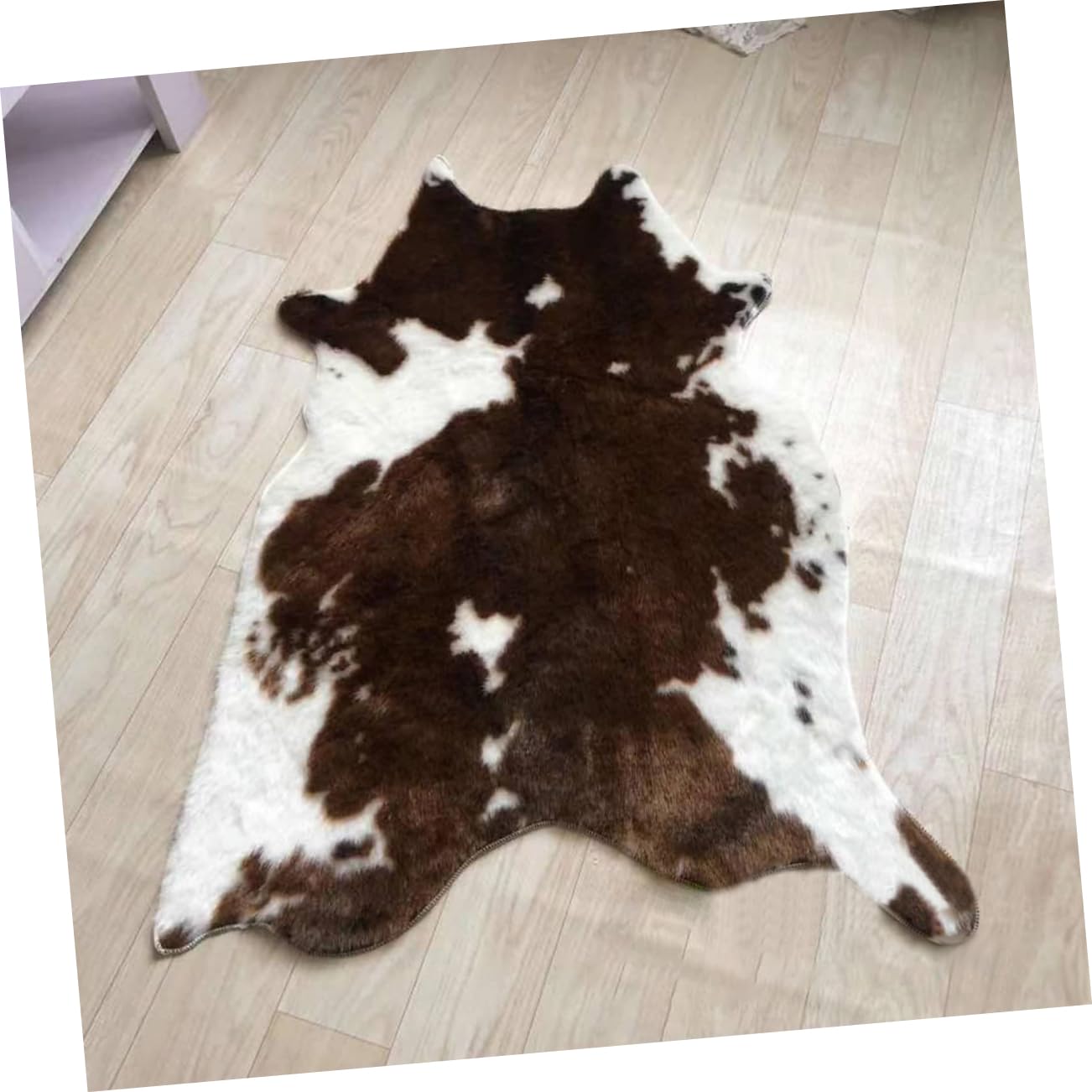 Tapis de Salon Marron en Imitation Cuir Peau de Vache Décoratif