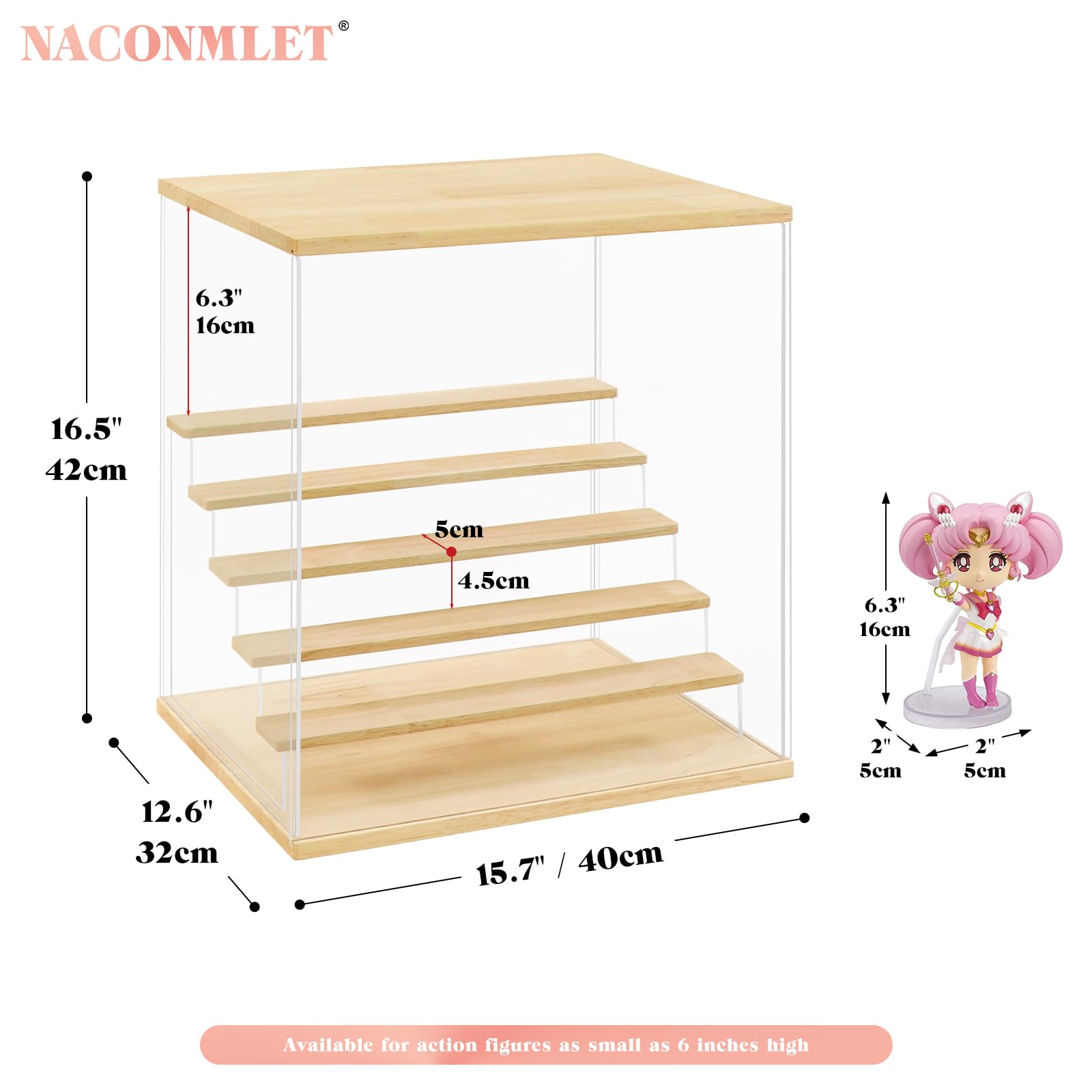 Vitrina acrílica transparente para figura con luz LED, soporte de exhibición de 6 niveles, caja de exhibición Funko Pop, vitrina de protección a prueba de polvo para coleccionables (pequeño 6 niveles