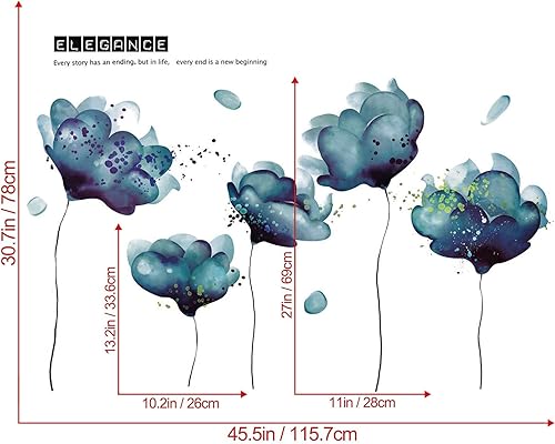 Miniatura 8 de LiveGallery Decoración de pared extraíble para habitación de niños, decoración artística de flores azules, calcomanías de pared florales para