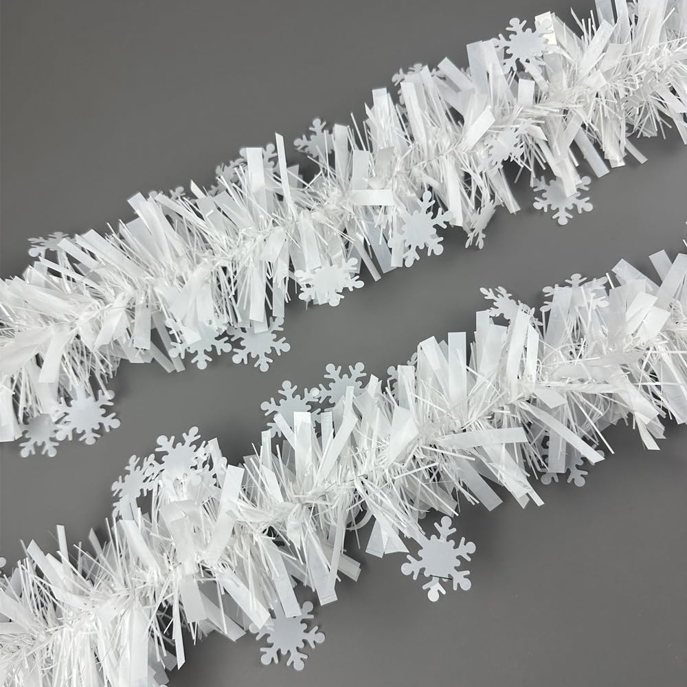 20 guirnaldas de alambre de copos de nieve, 2 m, guirnalda de Navidad, guirnalda de abeto, decoración navideña, guirnalda de espumillón, guirnalda de nieve para puerta, pared, ventana