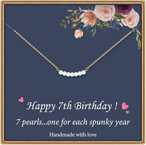 Collar con dije de perlas para niñas, adolescentes lindo regalo de cumpleaños número 7, 8, 9, 10, 11,12, 13, 14, 15, 16, 21, 25, 30. Regalo para