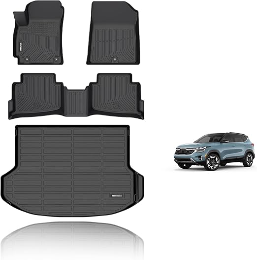 KELCSEECS Floor Mats & Cargo Liner Custom for 2024 2025 Kia Seltos(Cargo Liner Only Fit The Upper Layer),All Weather Protection Anti-Slip TPE Floor Liners Full Set Kia Seltos Accessories Black