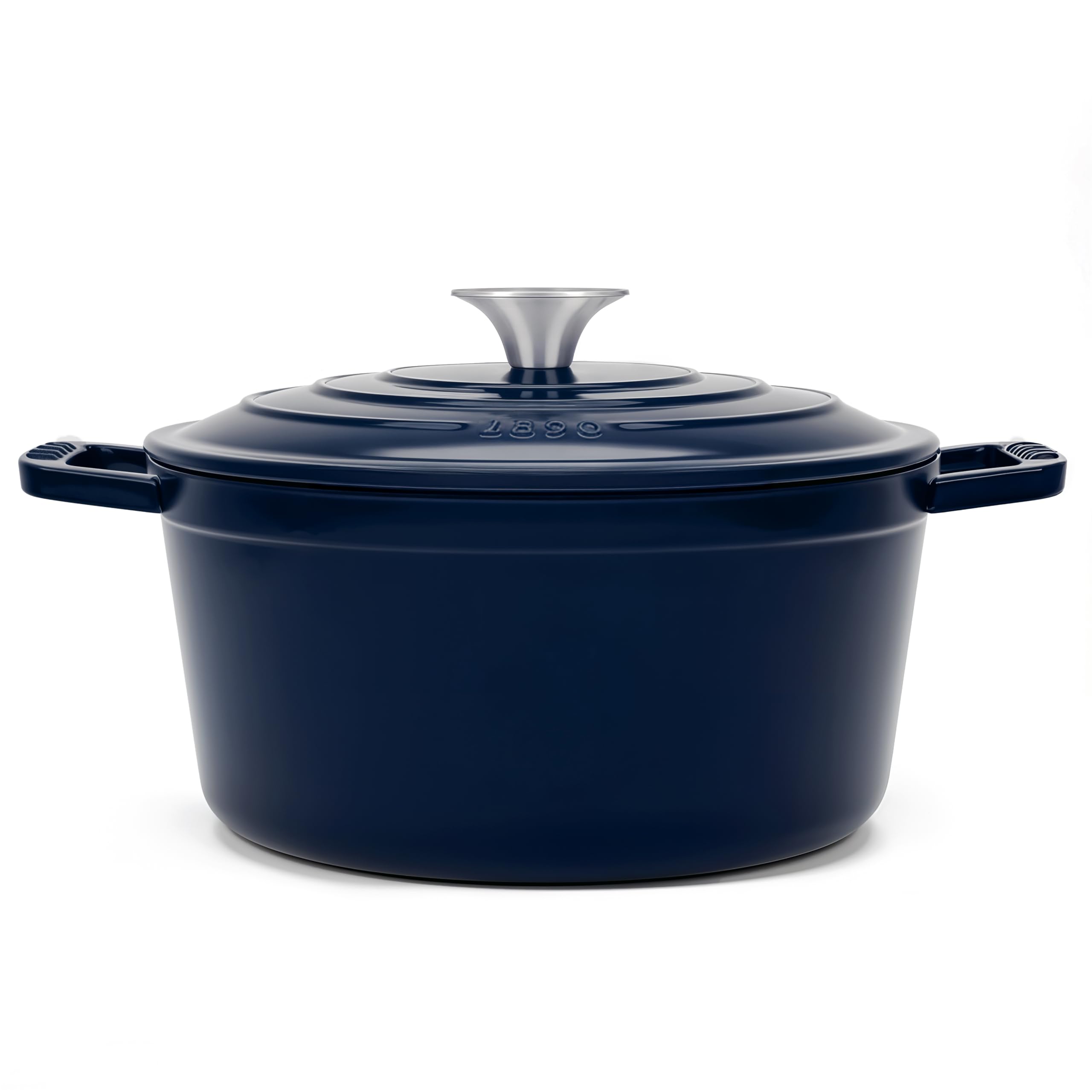 Pentola rotonda in ghisa smaltata ALMA25, capacità 4,7 L, compatibile con induzione, gas, elettrico, grill e forno, coperchio in ghisa, ideale per stufare e arrostire, blu navy