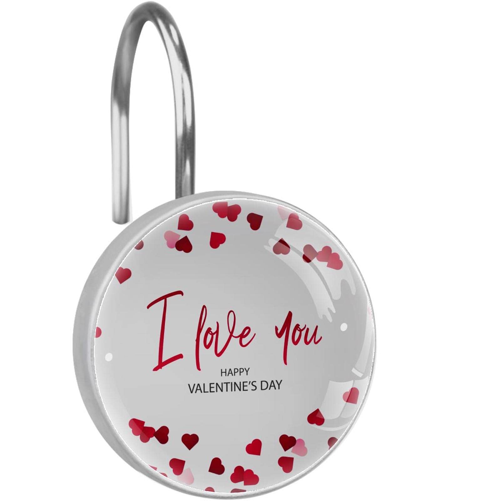 Crochets pour rideau de douche I Love You avec cœurs rouges pour une salle de bain romantique
