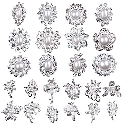 MEEJOA Lot 24pc Clear Rhinestone Crystal Flower Brooches Pins