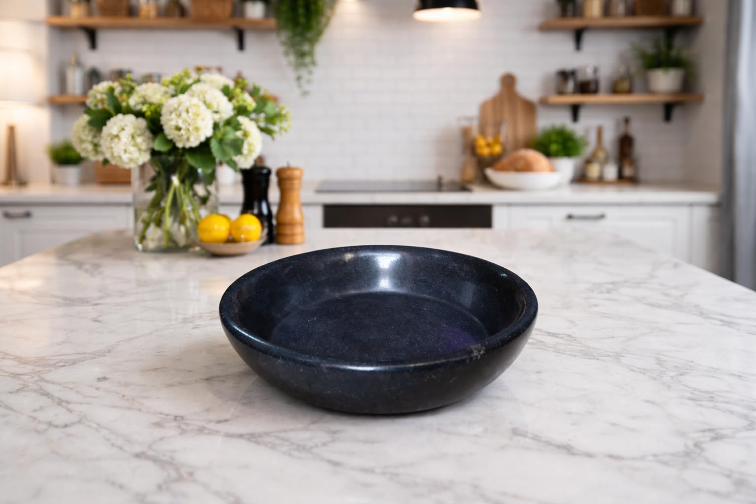 Craft BY Hands | Black Marble Serving/Bhog Deep Plate – Handmade Marble Dish for Dining Serving, Mandir Pooja, Prasad & Bhog | 4 Inch-image-4