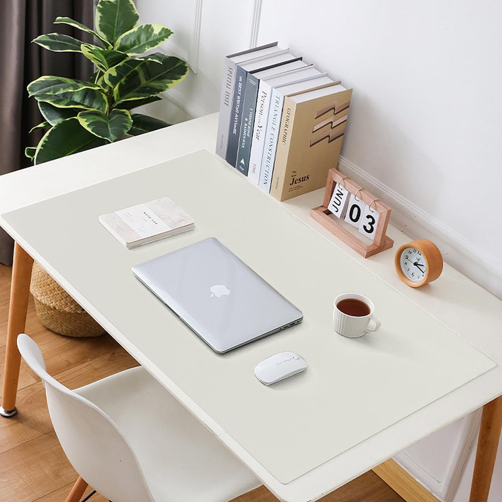 Luxuriöse Leder-Schreibtischunterlage, erweitertes Mauspad, langlebig, Büro, Zuhause, Schule, Tisch, Schreibtischunterlage, wasserdicht, PU-Leder, Schreibtischschutz (Weiß, 90 x 160 cm)
