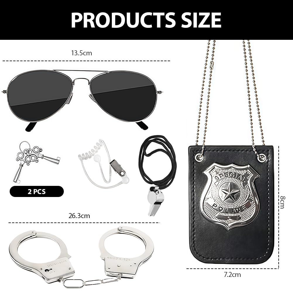 EduPlayte Police Costume Accessories, Kids Police Officer Costume Set Role Play Toys - Handcuffs, Badge, Walkie Talkie Earpiece - Image 2