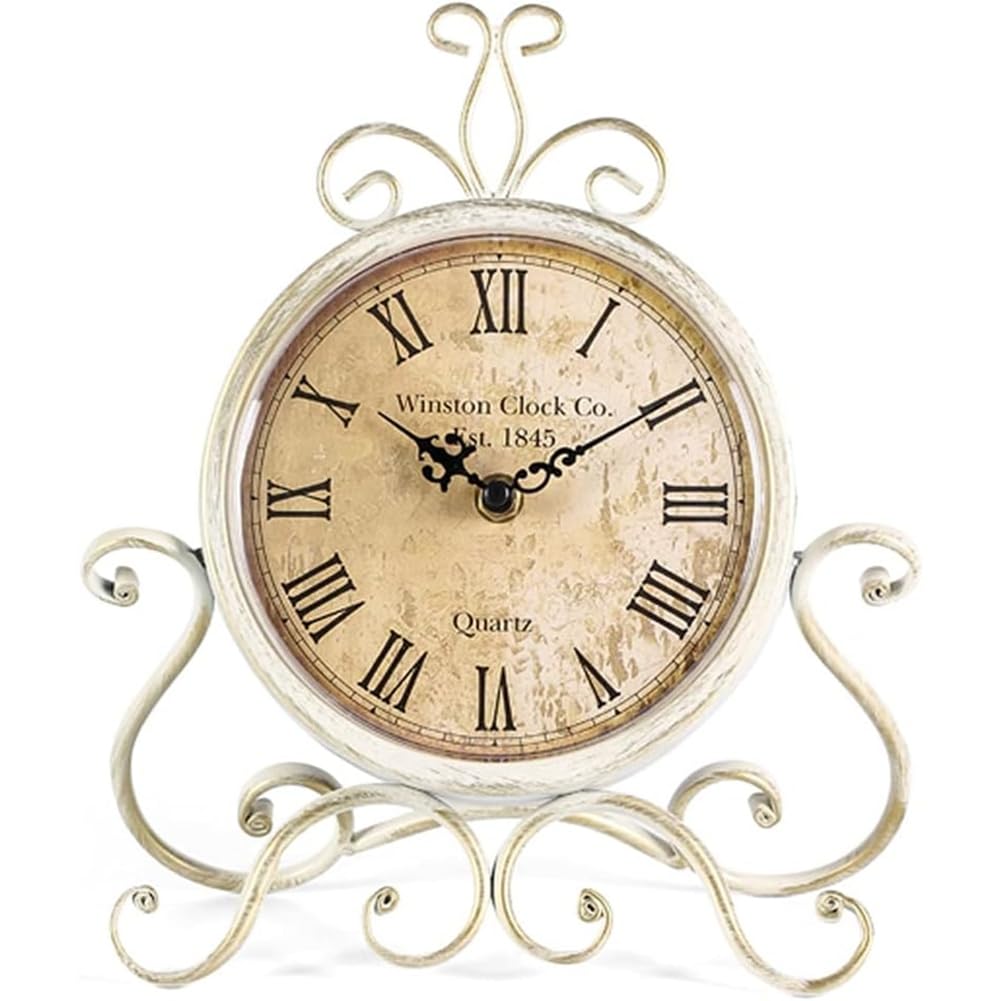 IJSDNVJNDX Retro Iron Ornament Battery Operated Silent Table Clock Vintage Design for Home Bedroom Living Room Decor