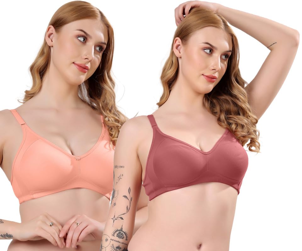 Image of London Hills Regular Bra for Women Everyday Non Padded Wire Free Full Coverage Cotton Blend