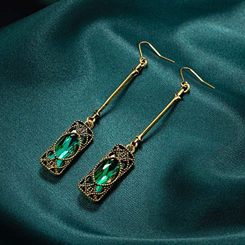 Boucles d'oreilles émeraude pendantes vintage en cristal et dorées