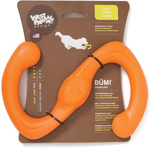 Juguete para perro con Diseño West Paw de Zogoflex Bumi, rígido Tug-o-War, S, Tangerine
