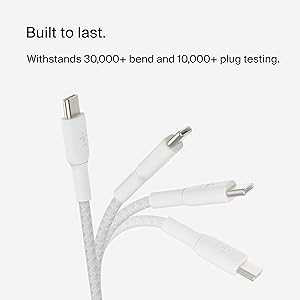 Belkin BoostCharge Braided USB-C to USB-C Cable (1M/3.3ft) for iPhone 17, iPhone 17 Pro, iPhone 17 Pro Max, Galaxy S25, S24, Note, Pixel 10, iPad Pro, Nintendo Switch 2 & More - White (2-Pack)