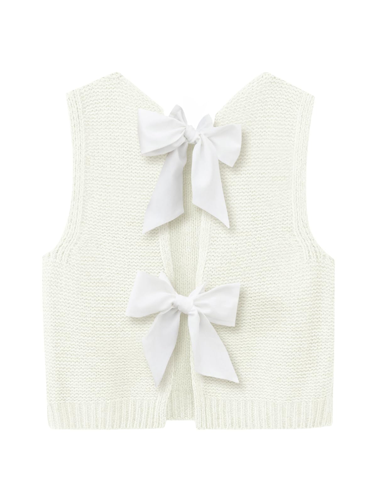 Imily Bela Womens Sweater Vest Top Summer Bow Tie Back Sleeveless Casual Knit Crop Tank Tops
