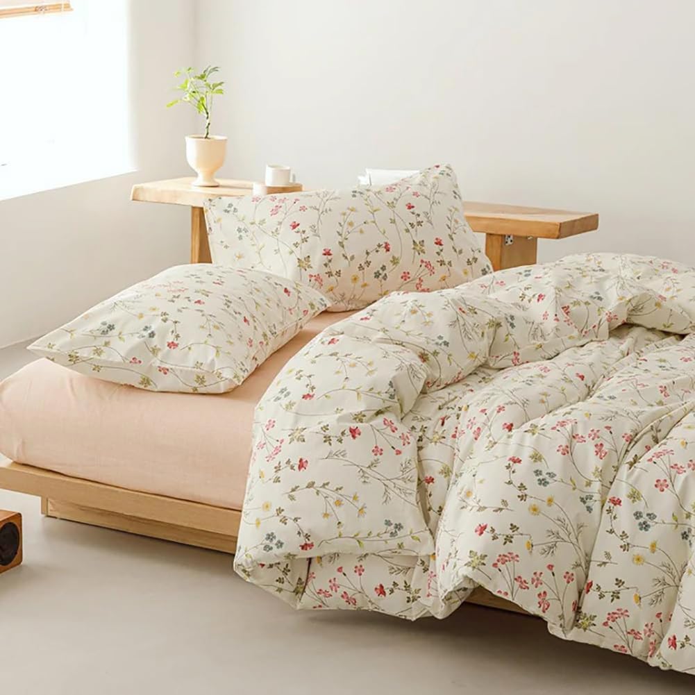 Covebett Pink Floral Duvet Cover 100% Cotton King White Pink Colourful Flowers Meadow Luxury Breathable Cotton Bedding Set Comforter Cover 220x230 cm with Zipper Closure and 2 Pillowcases 50x75 cm - Image 3