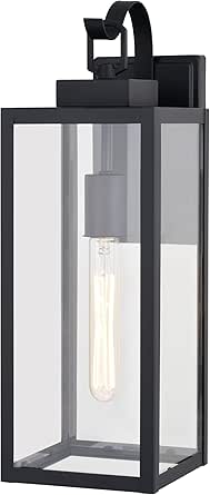 VAXCEL Clinton 17.75 in. H 1-Light Matte Black Transitional Outdoor Wall Sconce Made of Durable Steel, Clear Glass Shade, LED Compatible, Use for Exterior Porch Patio Front Door or Garage