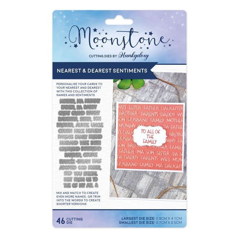 Hunkydory Moonstone Nearest & Dearest Sentiments Die Set - 46 Dies - MSTONE682