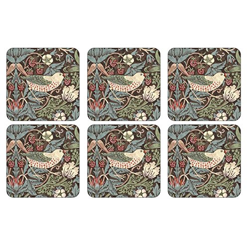 Morris & Co Strawberry Thief Brown - Posavasos, S/6, multicolor, 10.5 X 10.5 cm
