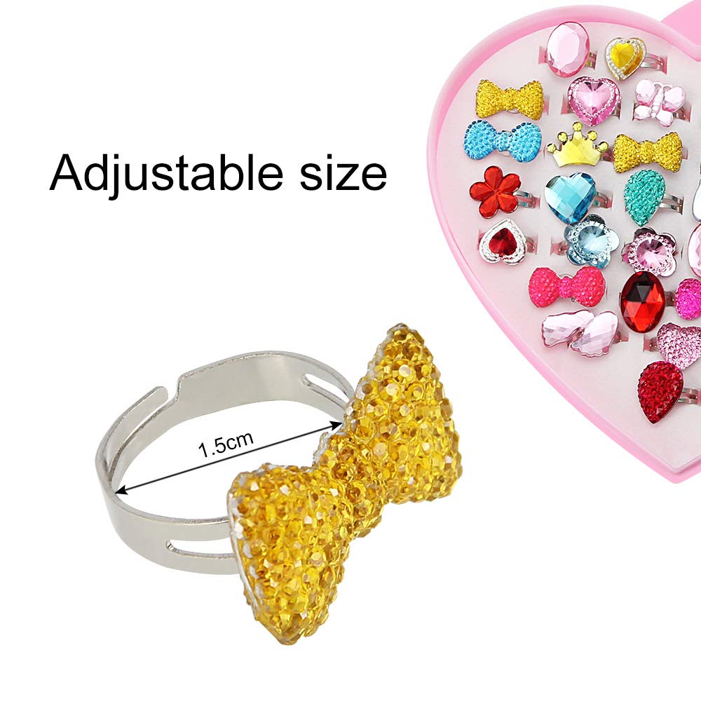 36 Bagues Fille CODIRATO - Taille Réglable | Plastique Coloré | Boîte Cœur | Idéal Cadeau Anniversaire