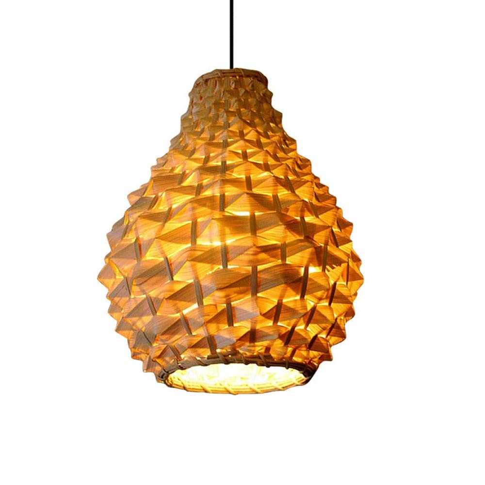 Abinlina Country Farmhouse Rattan Weaving Shade Hanging Pendant Lamp - Bamboo Decorative Ceiling Light for Bedroom, Kitchen, and Dining Room(45 * 53cm)