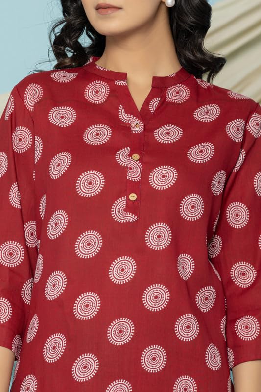Image of Women's Cotton Printed Kurta Top | 3 /4 Sleeve Straight Kurti Casual Outings