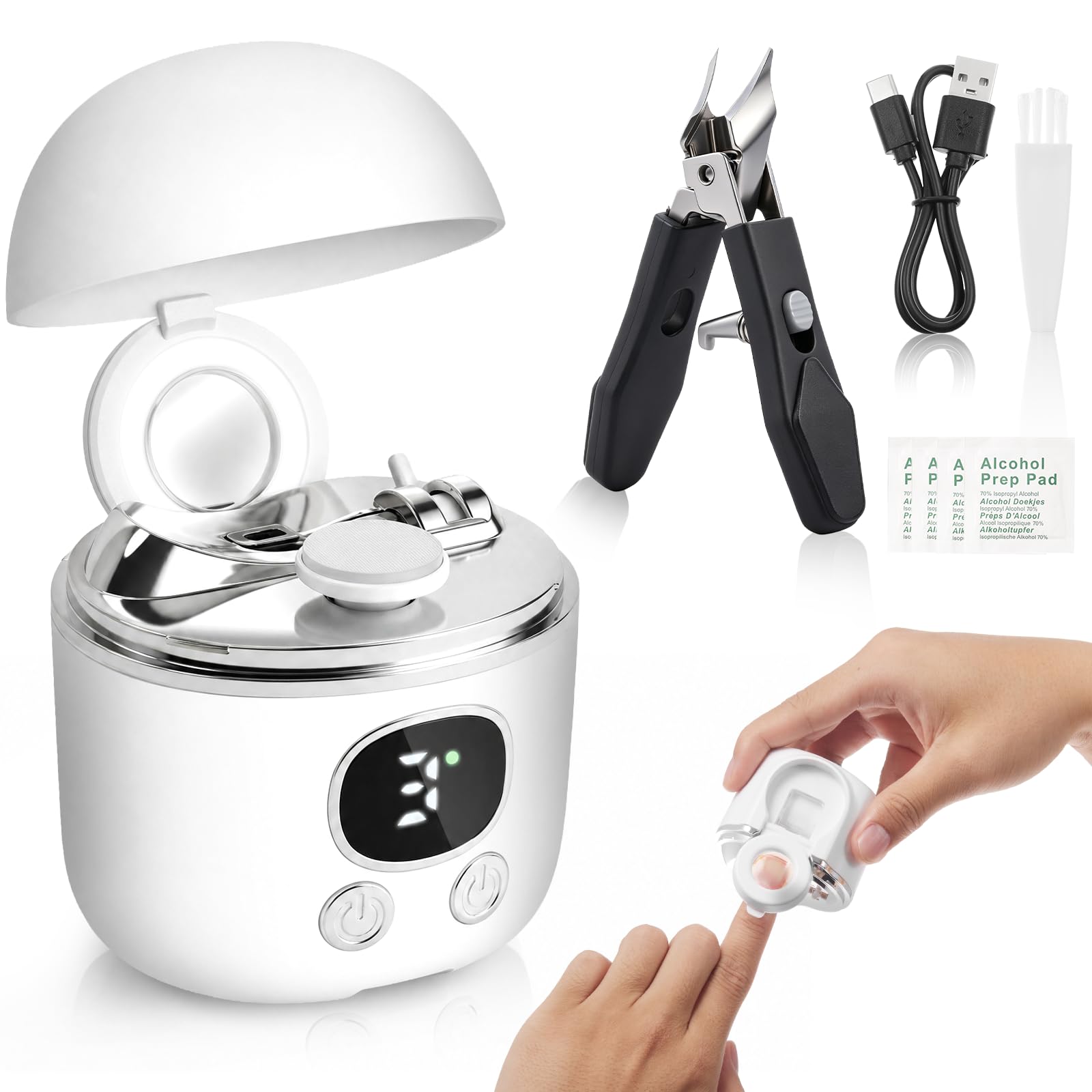 Lictin Cortauñas Electrico Set con Cortador Inclinado, Multi-in-1 Cortador de Uñas Electrico con Lupa, Luz LED y Depósito para Restos de Uñas para Bebés (0+ Meses), Ancianos y Adultos
