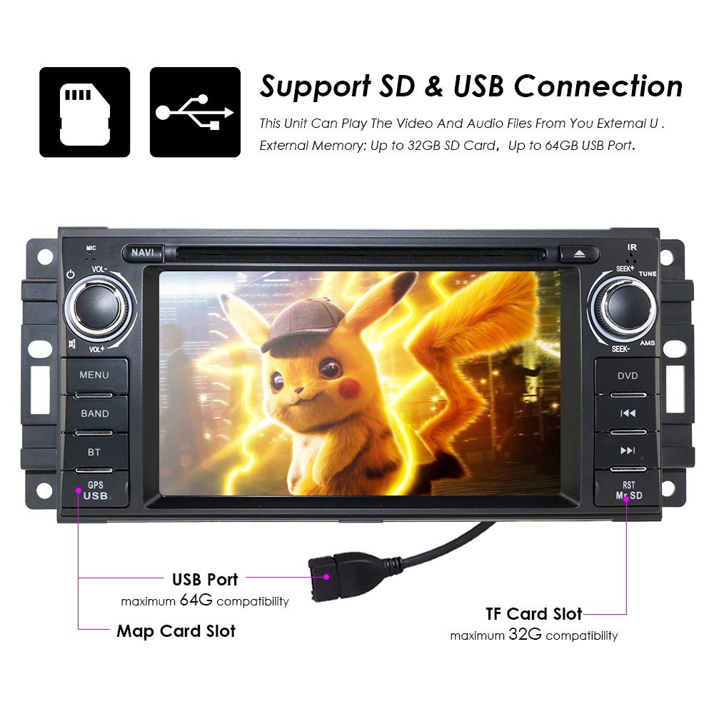 Hizpo Single Din Car Stereo for Jeep Wrangler JK Challenger Dodge Ram