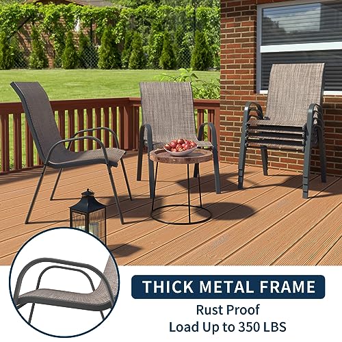 Image of Amopatio Patio Chairs Set of 6, Outdoor Stackable Dining Chairs for All Weather, Comfortable Breathable Garden Outdoor Furniture for Backyard Deck, Light Brown