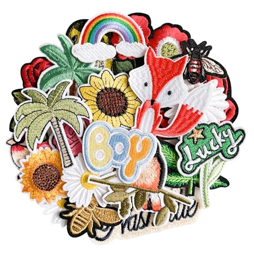 Xandova 26Pcs Flower Self Adhesive Patches Colorful Floral Embroidery Applique Patches for Clothes Hats Backpacks Jackets T-Shirt