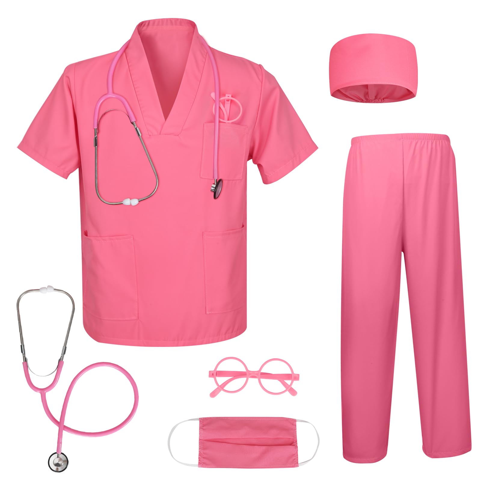 Amiao doctor costume for kids,Doctor costume,Doctor dress up,Cosplay costume,Kids doctor fancy dress,Halloween cosplay costume carnival theme party. (pink, 130)