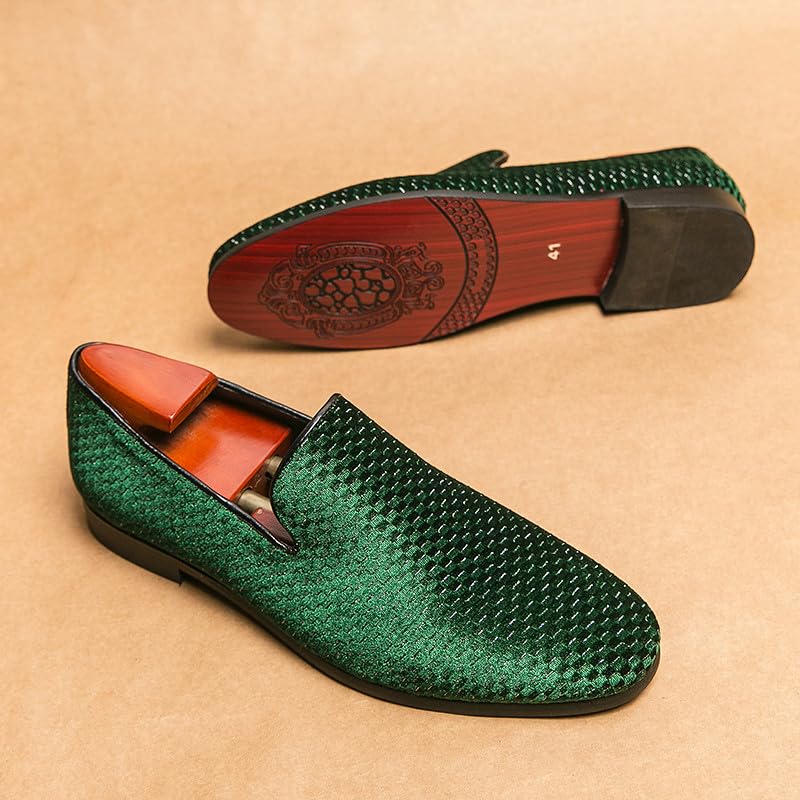 Santiom Men's Velvet Slip-On Loafers, Classic Dress Casual Shoes Tuxedo Shiny Smoking Slipper Prom Wedding Shoes2