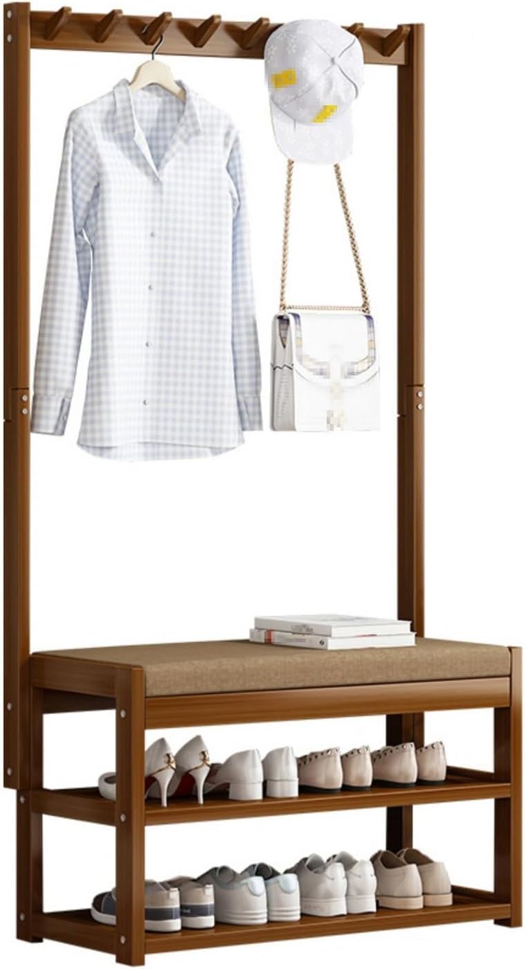 Multifunctional Bamboo Coat Rack with Shoe Bench & Cushion Narrow Hall Tree with 5 9 Hooks for Entryway Stylish Storage Solution for Hallway 50cm 20in