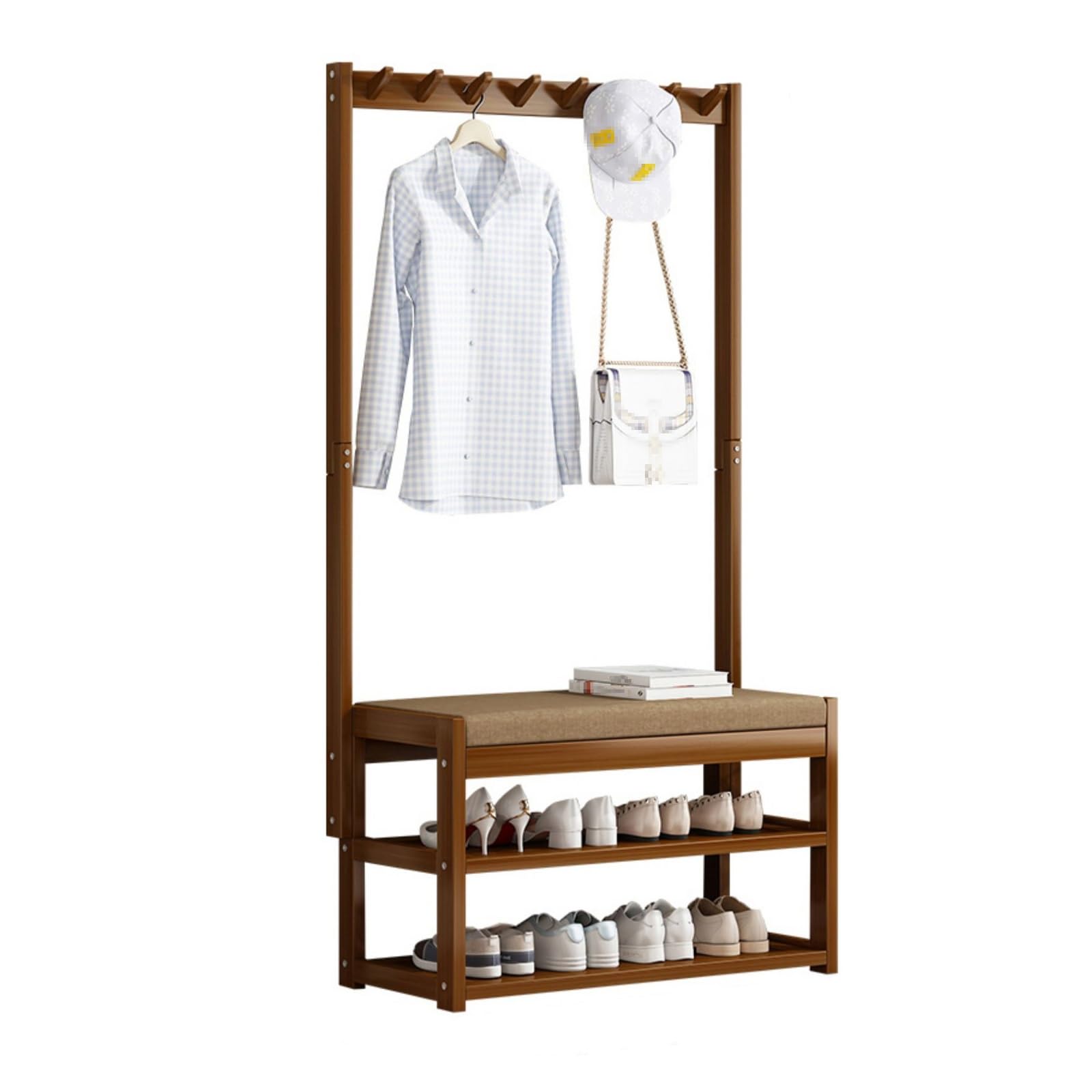 Perchero Recibidor Multifuncional Mueble Recibidor con Doble Espacio de Almacenamiento y Cojín Suave Perchero con Banco con 5 a 9 Ganchos para Entrada y Pasillo (50 cm/20in)