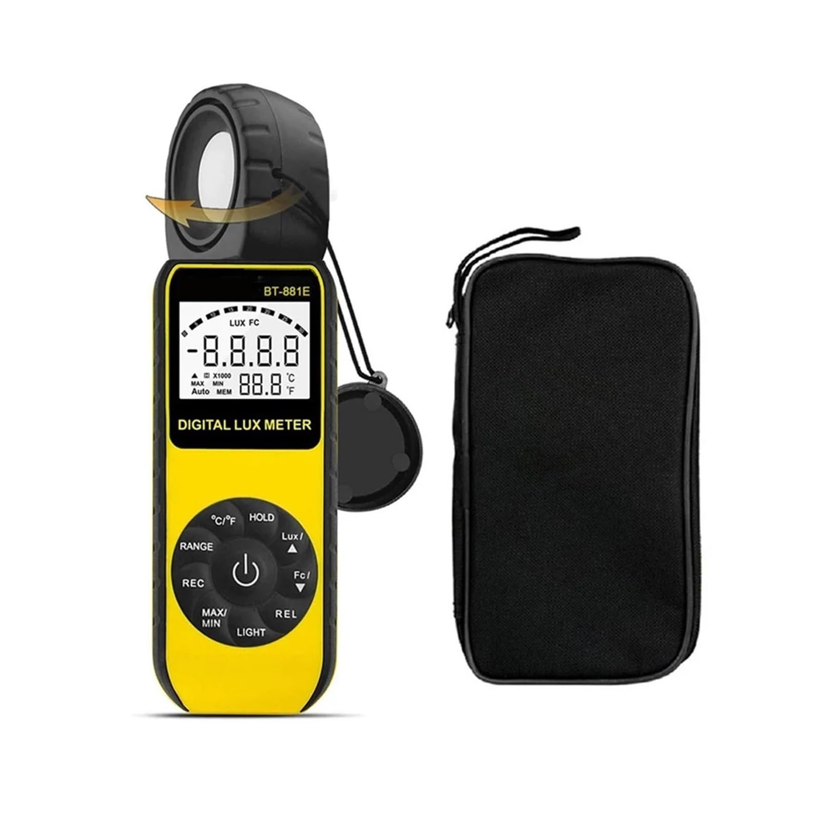 Light Meter Lux Meter, BT-881E Digital Illuminance/Light Meter,Handheld Ambient Temperature Measurer with Ran Up to 300,000 Lux Luxmeter for Brightness Measurement