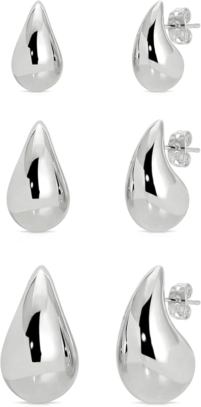 Small Teardrop Gold Chunky Earrings for Women,Thick Gold Plated Hoop Hypoallergenic Water Drop Earring Dupes for Women 18MM