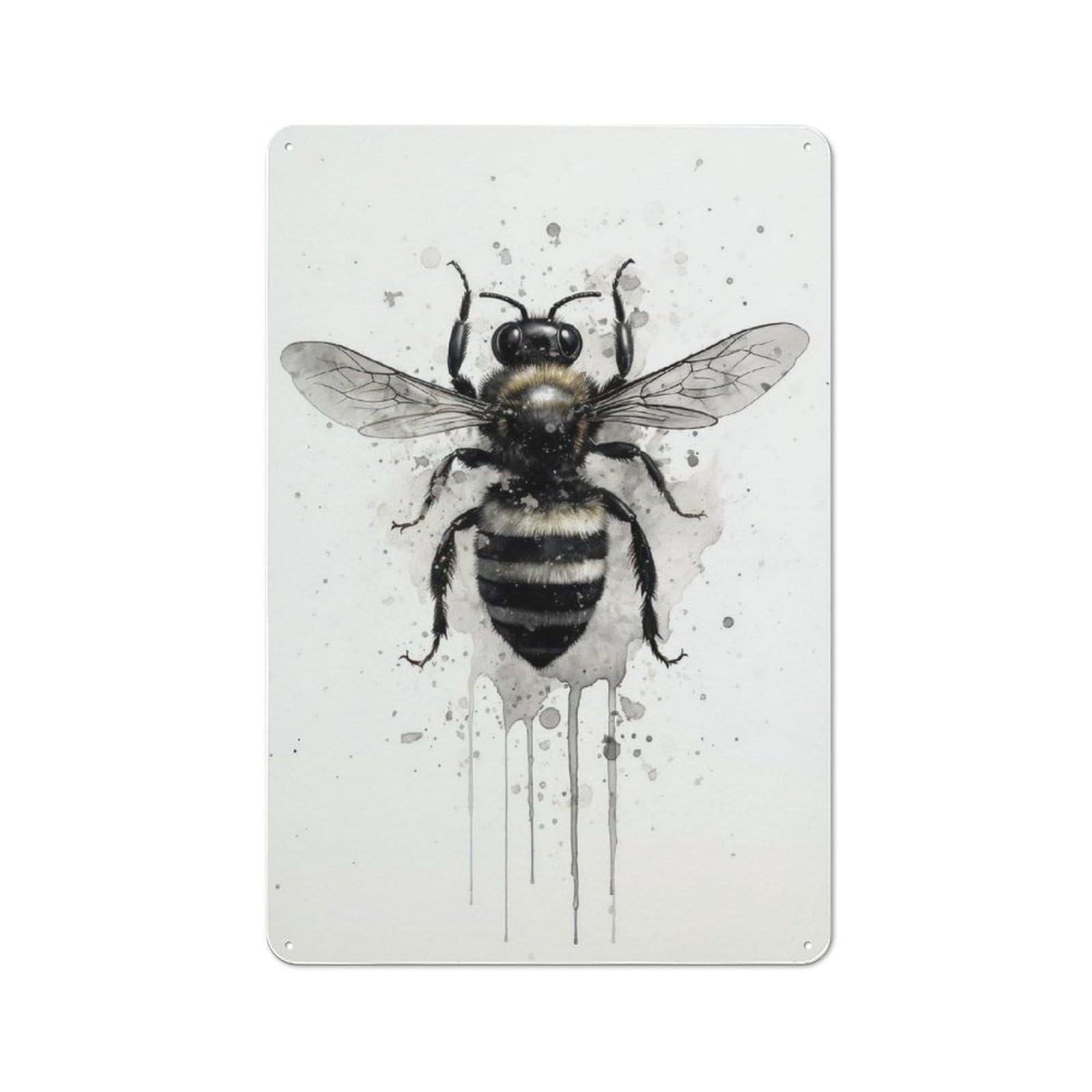 Bee Beauty Black Ink Rustic Metal Wall Decor 30x20cm, Decorative Tin Plaque for Pub, Home Bar, Shed Or Man Cave