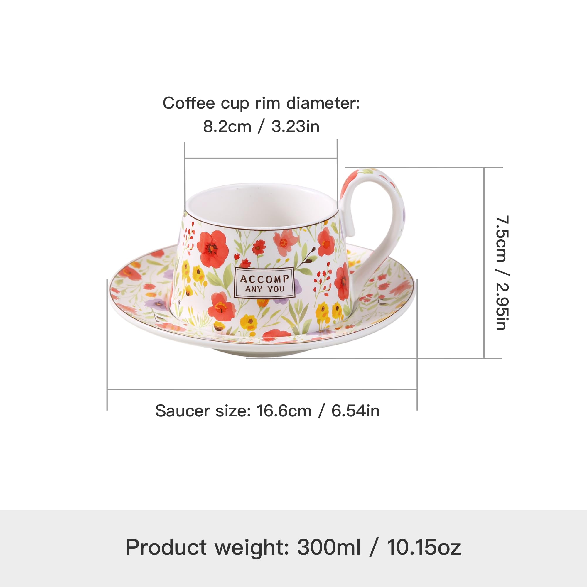 Kubek do kawy – ceramiczny kubek do kawy do domowej popołudniowej herbaty kwiat herbata filiżanka 300 ml idealny do cappuccino i latte, idealny na popołudniowe spotkania herbaciane i różne okazje