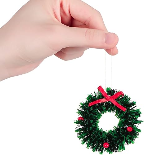 Miniatura 8 de 10 piezas de mini coronas artificiales de Navidad, casa de muñecas, corona de Navidad en miniatura para casa de muñecas, mini corona de Navidad para