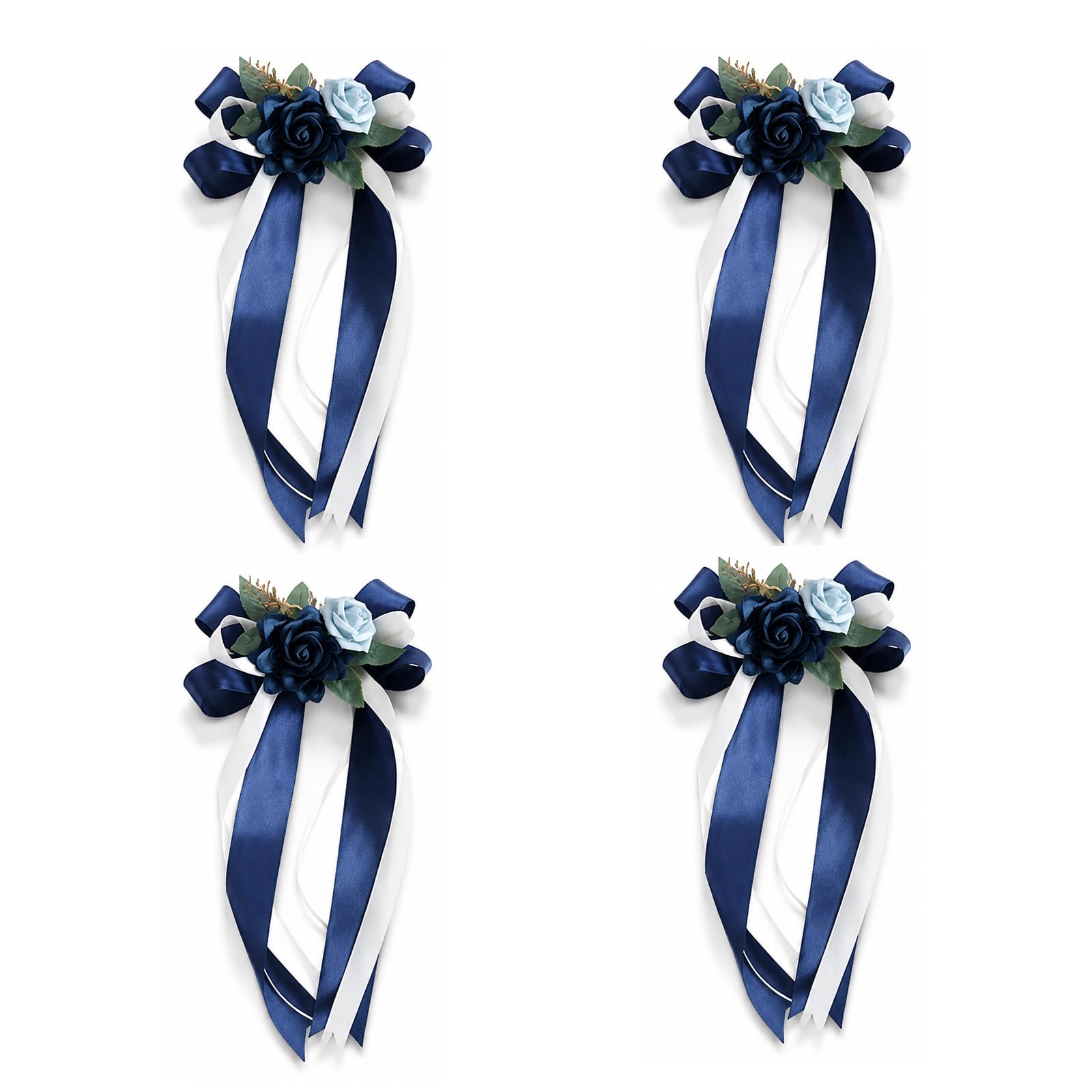 4Pcs Wedding Car Ribbon Decoration Kit, Car Wedding Decorations, Wedding Car Ribbons and Bows,Romantic Just Married Automotive Accessories(Blue)