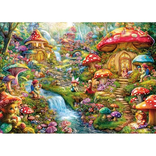 Fantasy Mushroom Puzzles for Adults 1000 Pieces Colorful Fairy Cottage Puzzle for Adults Impossible Hard Difficult Unique Jigsaw Puzzles 1000 Pieces Challenging Family Puzzle Perfect for Game Nights