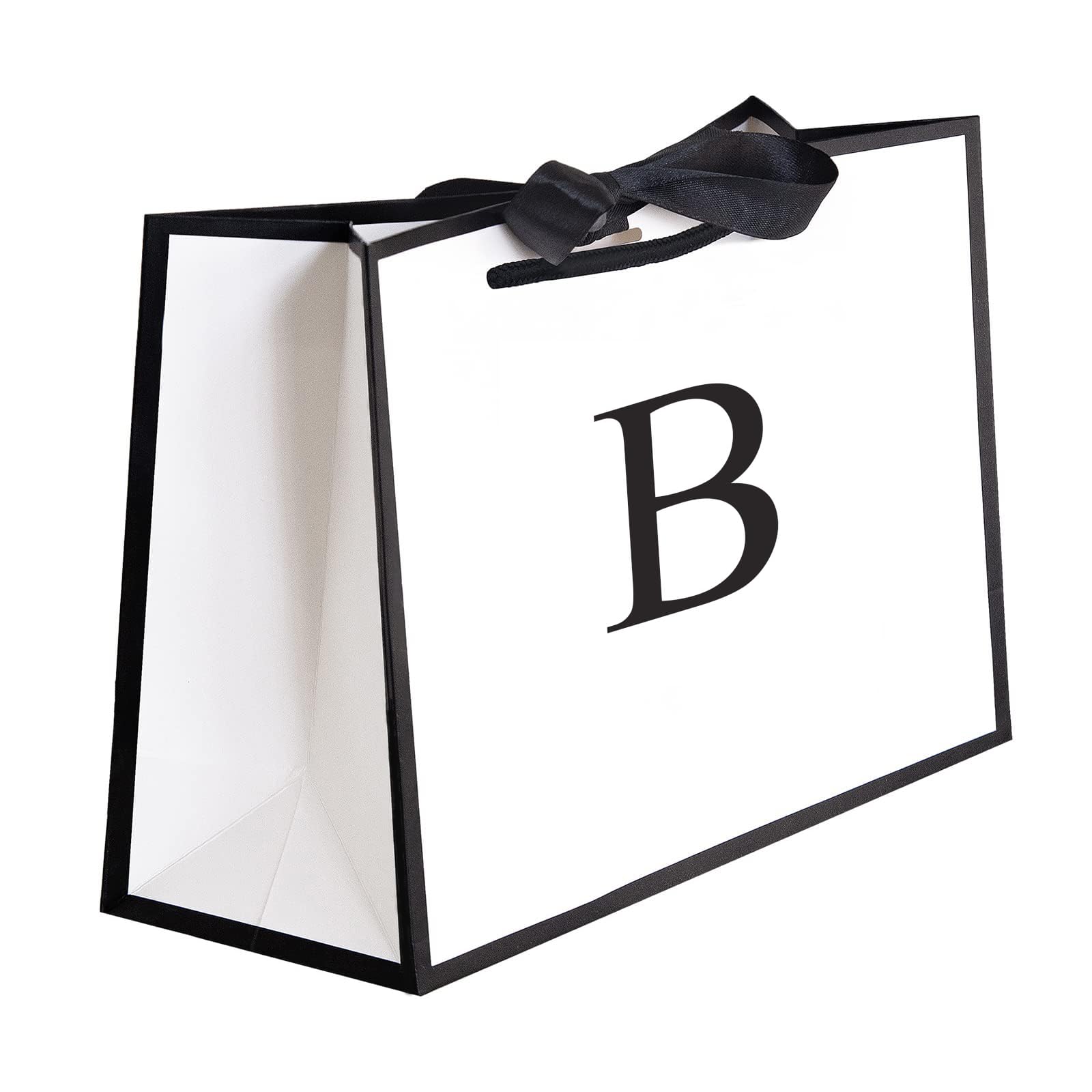 QLSKO Initial Gift Bag with Bow Ribbon Personalized Horizontal Paper Bag Monogrammed Birthday Gifts for Women Men (B-Small)