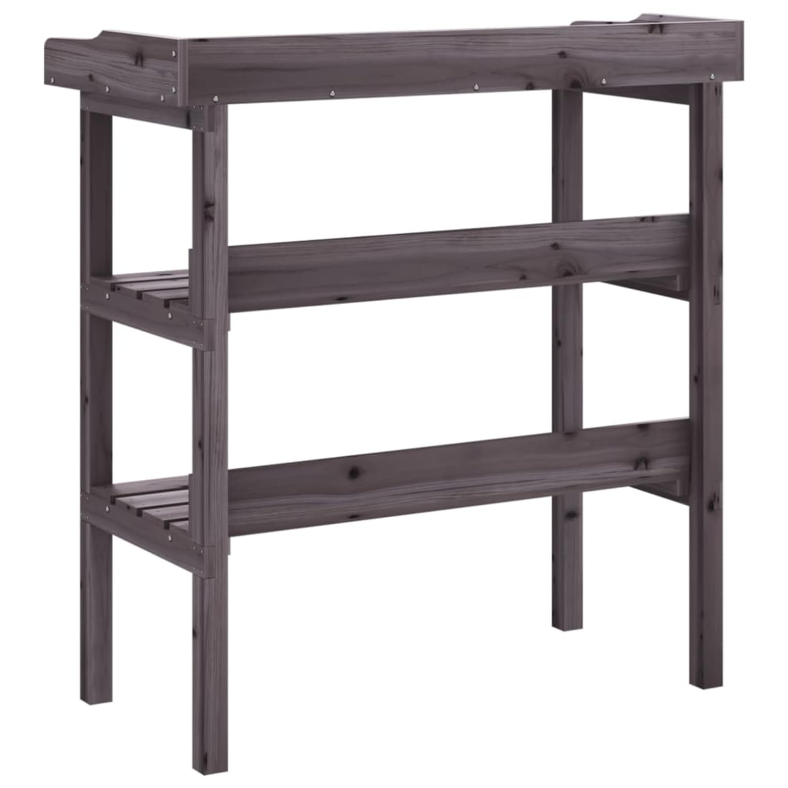 Geecher Tavolo Porta Piante, 2 Ripiani per Organizzare Vasi e Attrezzi da Giardinaggio, 78x38x82,5 cm, Legno Massello di Abete Grigio, Ideale per Giardino, Terrazza e Patio