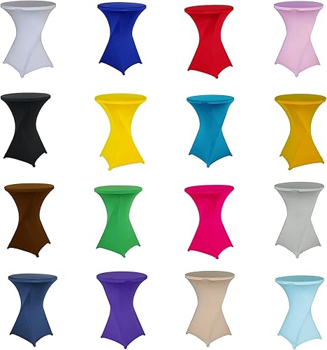 Miniatura 3 de Paquete de 2 manteles redondos de elastano de 32 x 43 pulgadas, color blanco, para mesa de cóctel, fundas ajustables para bodas, banquetes, eventos,