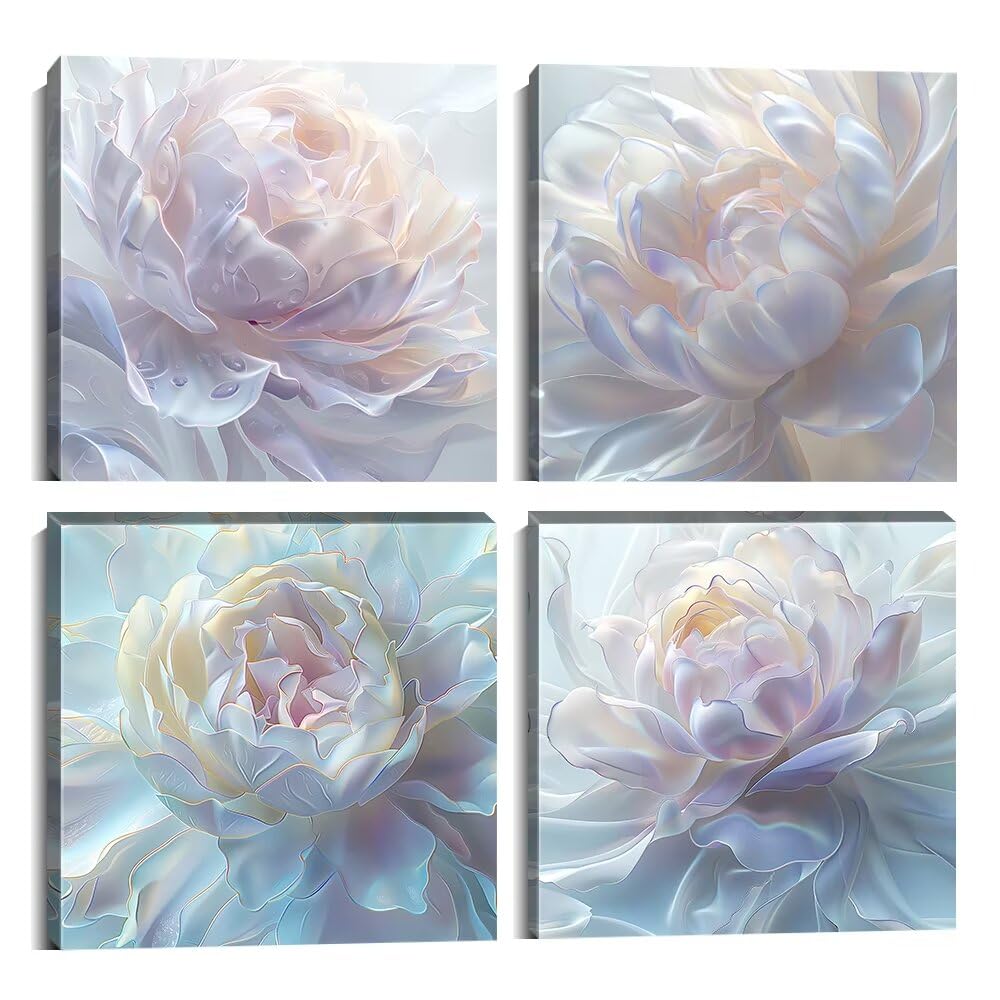 White Flower Canvas Wall Art Floral Pictures Prints Abstract Flower Wall Decor for Living Room Bedroom Bathroom Office Home Decorations Framed Artwork