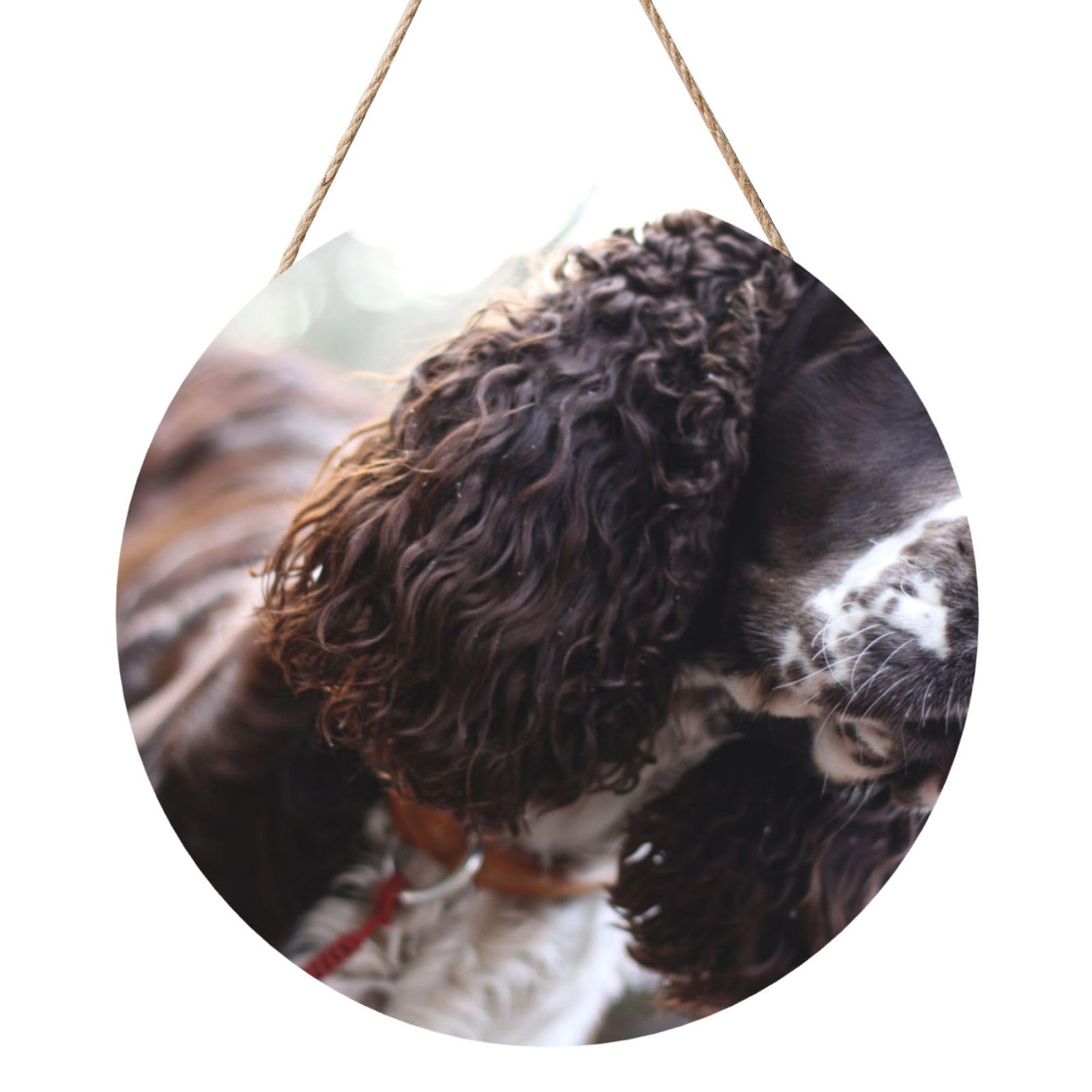 InOmak English Cocker Spaniel Brownish White Curly Dogs, Round Wood Panel Painting 12 in, Wall Hanging Painting For Home