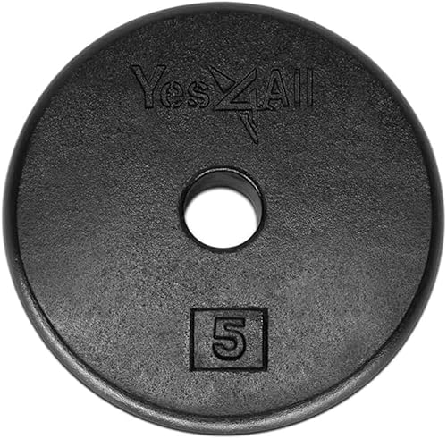 Yes4All Placa de peso estándar de hierro fundido de 1 pulgada, ideal para entrenamiento de fuerza, peso múltiple 5 libras a 25 libras (individual y