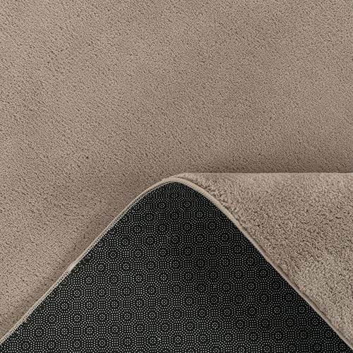Paco Home Moderner Kuscheliger Wohnzimmer Teppich Kurzflor waschbar flauschig Weich Einfarbig Felloptik zeitlos stilvoll rutschfest pflegeleicht, Grösse:200x280 cm, Farbe:Taupe