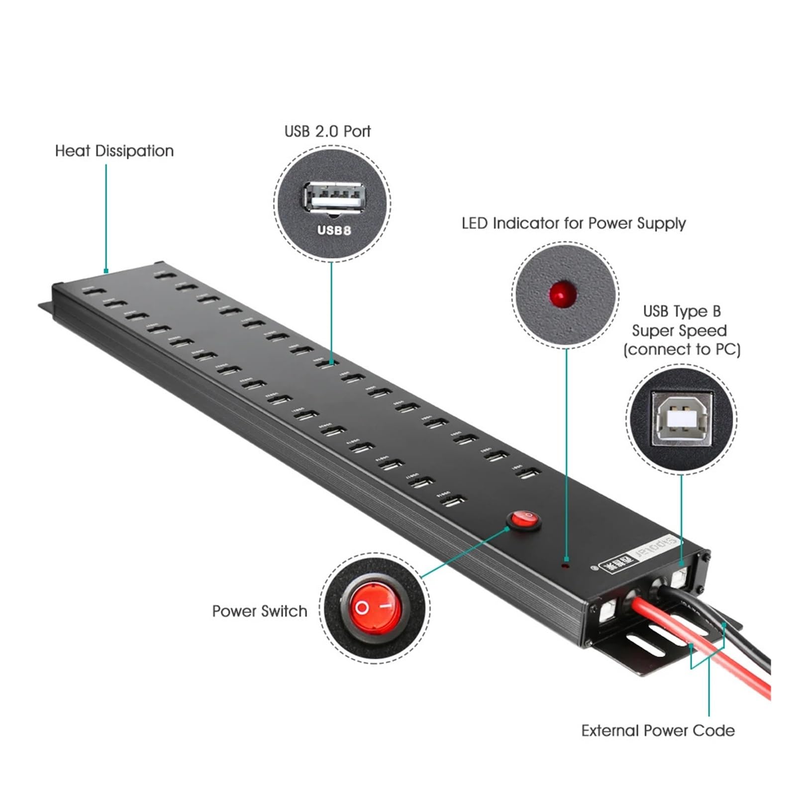 30-portowy Koncentrator USB Przemysłowa Stacja Dokująca O Mocy 300 W. Wieloportowa Ładowarka MożLiwość Szybkiego łAdowania